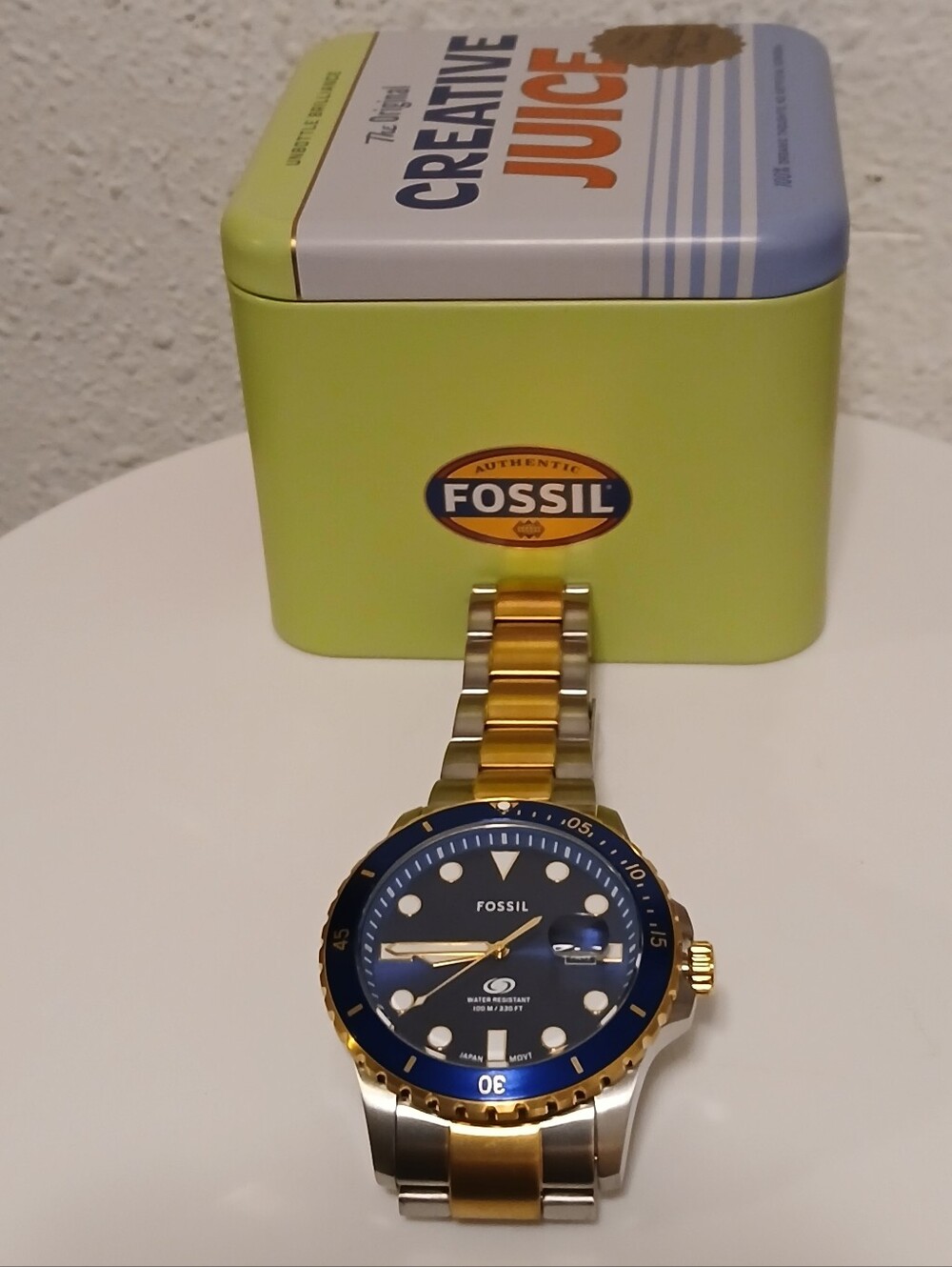 NIB Fossil Two-Tone Blue Dial Diver Watch FS6034 W/ Tin